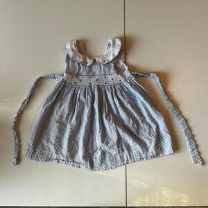 Heartstrings Blue Seersucker Smocked Peter Pan Collar w/ Tulips Kids Dress